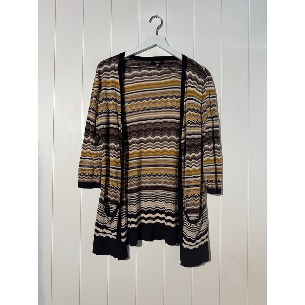 Spense Open‑Front Chevron Cardigan · Medium · Brown/Gold/Cream/Black Lightweight